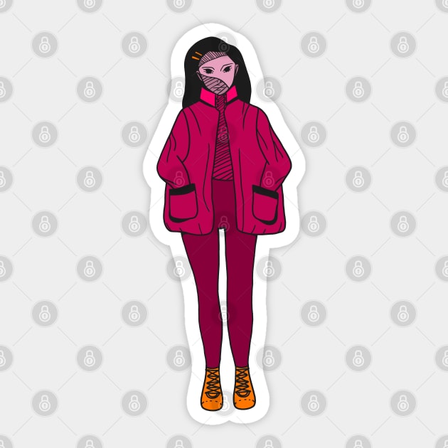 Girl in pink jacket Sticker by EmeraldWasp